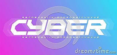 Cyber futurism alphabet. Cyberspace style, geometric font, modular type for modern futuristic cyber sport logo, gaming Vector Illustration