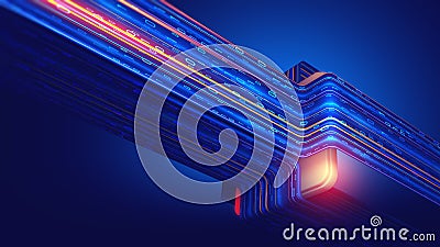 Cyber hi-tech. Futuristic Big data stream. Motion of digital data flow. Data transmission channel Cartoon Illustration