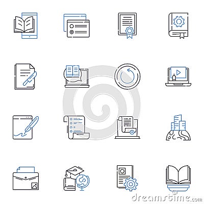 Cyber instruction line icons collection. Online, Virtual, E-learning, Remote, Internet-based, Digital, Webinars vector Vector Illustration