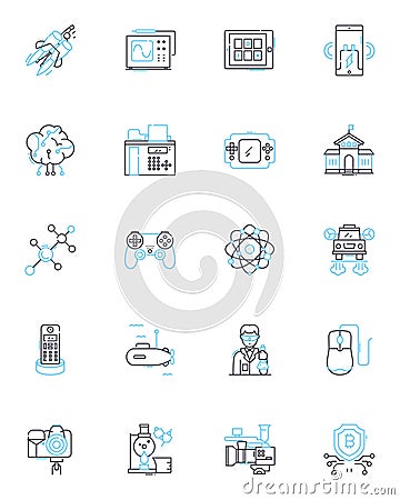 Cyber intelligence linear icons set. Malware, Encryption, Hacking, Phishing, Threats, Nerk, Cybersecurity line vector Vector Illustration