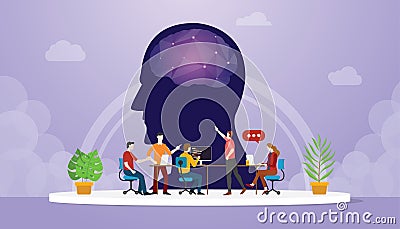 Cyber mind development oriented with team developer with modern flat style - vector Cartoon Illustration