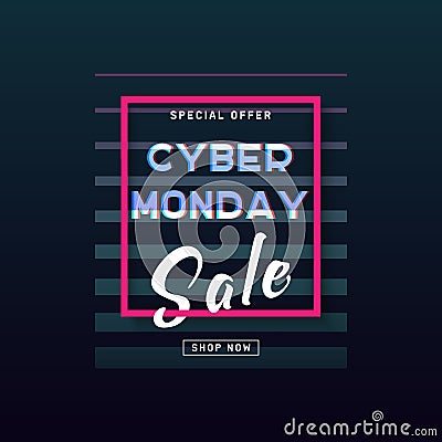 Cyber Monday concept banner in modern neon style. Vector Illustration