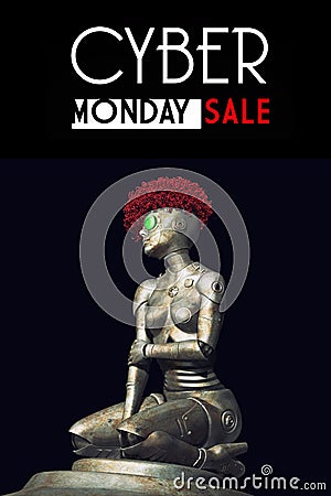 Cyber monday design with fashion cyborg the woman. Cartoon Illustration