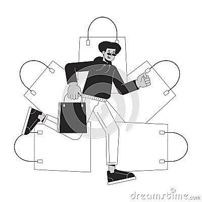 Cyber monday holiday shopper black and white 2D line cartoon character Vector Illustration