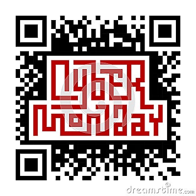 Cyber Monday Lettering with QR-code Vector Illustration