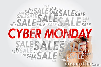 Cyber Monday - marketing term for e-commerce transactions on the Monday after Thanksgiving in the United States, word cloud Stock Photo