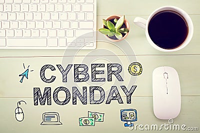 Cyber Monday message with workstation Stock Photo