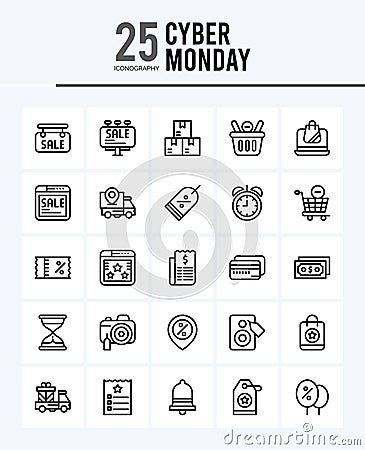 25 Cyber Monday Outline icons Pack vector illustration Vector Illustration
