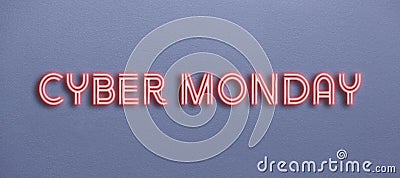 Cyber Monday red neon text hanging on a wall Stock Photo