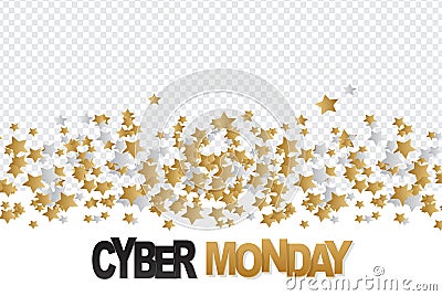 Cyber Monday sale banner. Website or newsletter header. Special offer discount. Transparent background with red and white stars. Vector Illustration