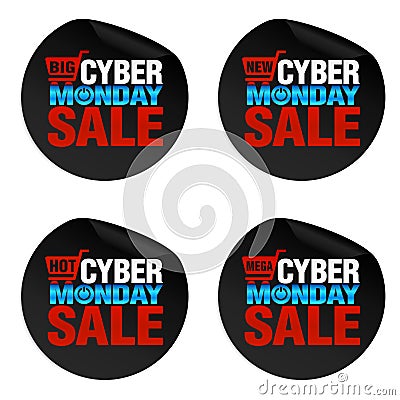 Concept modern stickers set, big, new, hot, mega cyber monday sale Vector Illustration