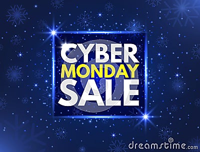 Cyber Monday sale concept banner. Luminous signboard, nightly advertising. Annual sale background. Good deal promotion. Cyber Mond Vector Illustration