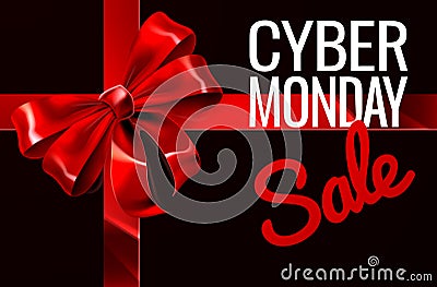 Cyber Monday Sale Gift Ribbon Bow Sign Vector Illustration