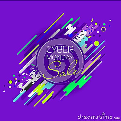 Cyber monday sale. Ovals and stripes, abstract background, round banner, advertising. Vector Illustration