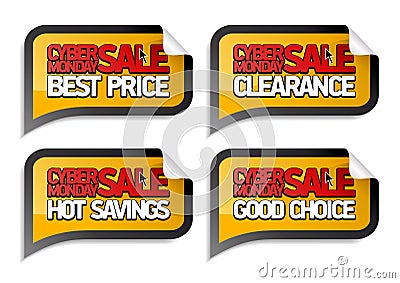 Cyber monday sale stickers - best price, clearance, hot savings, good choice Vector Illustration