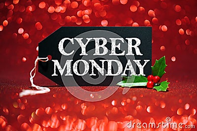 Cyber Monday sale tag on red glitter Stock Photo