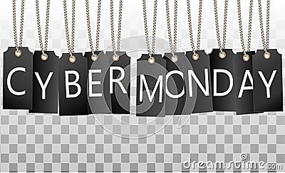 Cyber Monday sale web site display black hang tags. Vector Illustration