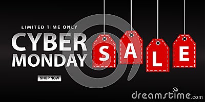 Cyber Monday sale website display with red hang tags vector promotion Vector Illustration