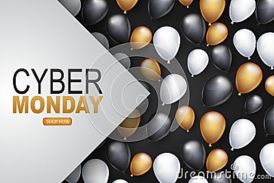 Cyber Monday Shopping event advertisement background with shiny helium balloons. Big sale design concept for newsletters and websi Vector Illustration