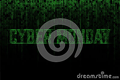Cyber monday text on a green binary background Vector Illustration