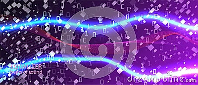Cyber Monday Vector Background. Punk Equalizer Slide. Matrix Falling Binary Code. Pink Blue Purple Background. Computing Funky Vector Illustration