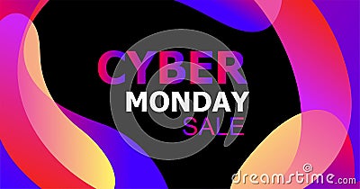 Cyber Monday Vector banner in trendy abstract fluid neon gradients organic liquid shapes, sales rebates of cyber Monday Cartoon Illustration