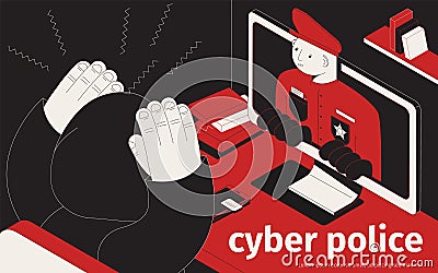 Cyber Police Isometric Background Vector Illustration