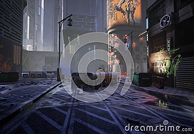 Cyber punk Sci-fi Town Background Stock Photo