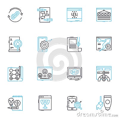 Cyber reality linear icons set. Virtual, Augmented, Simulation, Digital, Immersive, Alternate, Artificial line vector Vector Illustration