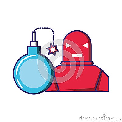 Cyber robot with bomb Vector Illustration