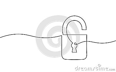 Cyber safety padlock one line art. Continuous line internet security lock information privacy network business concept Vector Illustration