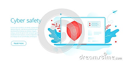 Cyber safety or personal data security in creative flat vector illustration. Online computer or mobile protection system. Web Vector Illustration