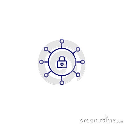 Cyber secure data network line icon. Web protection key system Vector Illustration
