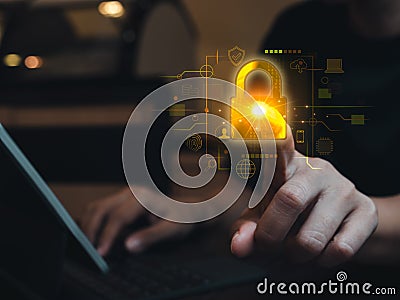 Cyber secure, Internet network security system, online information safety and privacy digital data protection concepts. Stock Photo