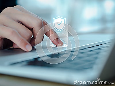 Cyber secure system technology, fingerprint scan, internet network security, privacy data protection concepts. Stock Photo