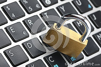 Cyber Security Padlock Keyboard Stock Photo