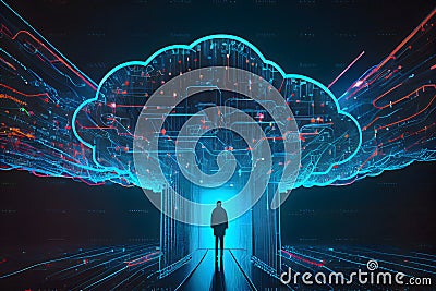 Cyber security, AI Mind, Network Management, Modern Data Center, Cloud Networking, AI Generated Stock Photo