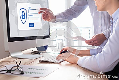 Cyber security concept, authentication screen on computer, confidential business data Stock Photo
