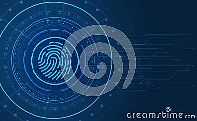 Cyber security concept. Biometric recognition system with fingermark lock, empty space for design. Illustration Stock Photo