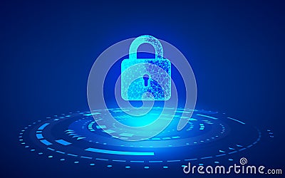 Cyber Security Concept. Closed digital padlock on future technology background. Online data protection. Vector illustration Vector Illustration