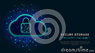 Cyber security concept. Cloud data protection technology with padlock symbol on abstract low poly background. Secure digital infor Cartoon Illustration