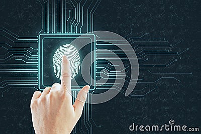 Cyber security concept with human finger Stock Photo