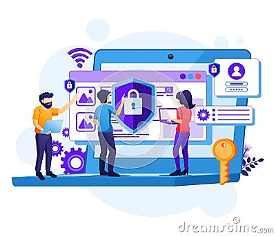 Cyber security concept, people access and protecting data confidentiality Vector Illustration