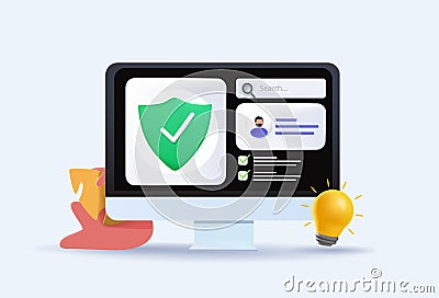 Cyber security concept, protecting data and confidentiality. 3d vector illustration. Illustrates cyber data security. Vector Illustration