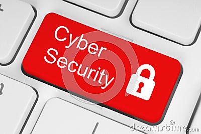 Cyber security concept on red button Stock Photo