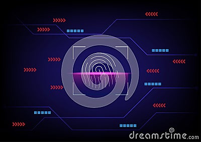Cyber security and cyber crime concept. Scanning electronic thumb fingerprint on futuristic technology abstract background. Vector Illustration
