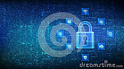 Cyber security. Data Protection. Internet network security technology concept. Padlock. Lock icon. Cybersecurity icons connections Vector Illustration
