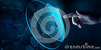 Cyber security and data protection on internet. Person touching virtual shield, secure access, encrypted connection. Password Stock Photo