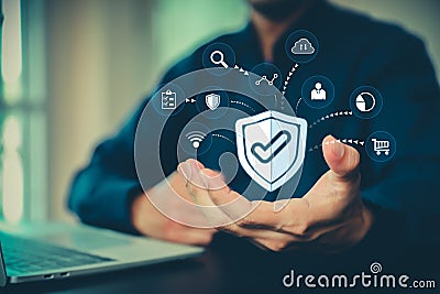Cyber security data protection online computer network and personal privacy user access key protect and hacker cybercrime prevent Stock Photo