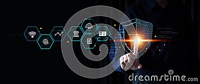 Cyber security data protection online computer network and personal privacy user access key protect and hacker cybercrime prevent Stock Photo